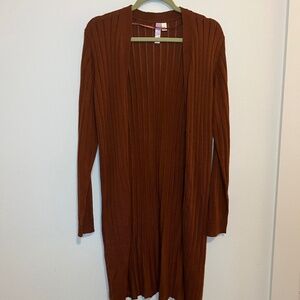 Alya Brown Ribbed Knit Open Front Long Cardigan Size S